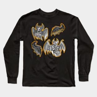 Halloween Grey Bats Pattern Long Sleeve T-Shirt